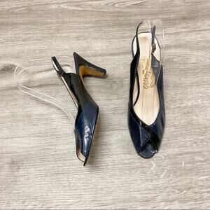 Salvatore Ferragamo Slingback Heels Navy and Black 7.5